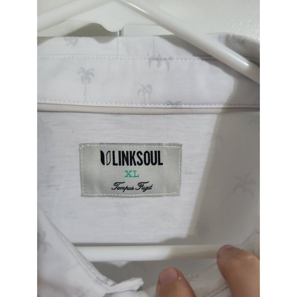 LINKSOUL Men's XL Polo Shirt White Gray Palm Tree Print Golf Athleisure - Picture 3 of 7